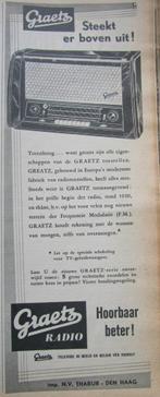 knipsel   GRAETZ    radio    1953, Antiek en Kunst, Ophalen of Verzenden
