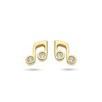 Gouden oorbellen Muzieknoten met zirkonia - 14 karaat goud, Met strass, Nieuw, Ophalen of Verzenden, Knopjes of Stekers