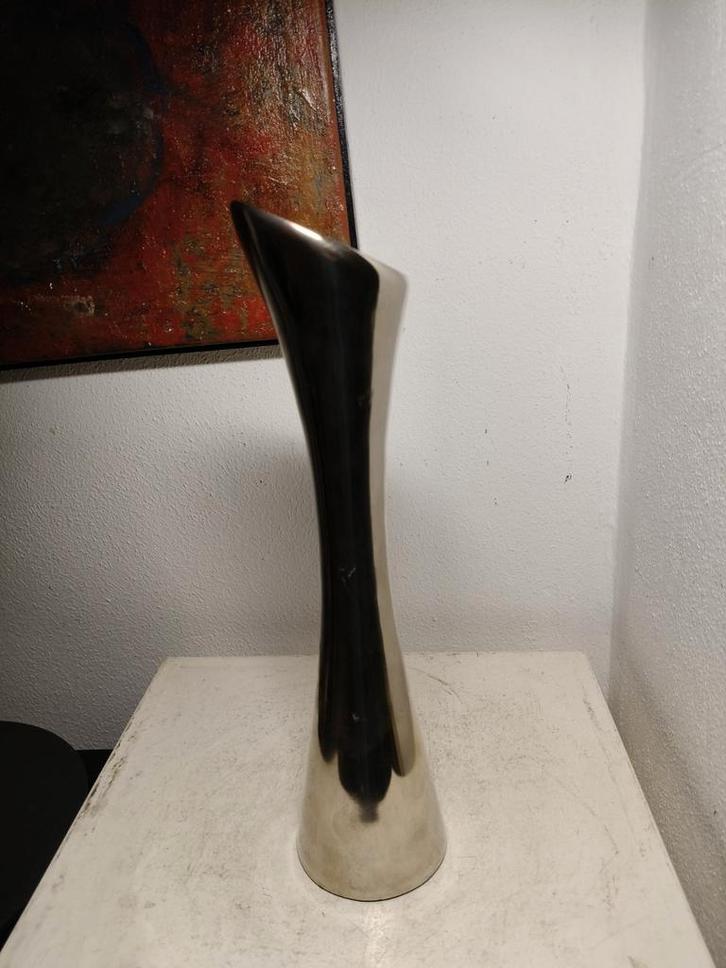 2354 Moderne Chroom Paddenstoel Kandelaar, Huis en Inrichting, Woonaccessoires | Kandelaars en Kaarsen, Gebruikt, Overige materialen