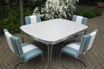 4 Bel Air slede stoelen + diner tafel retro sixties fifties, Huis en Inrichting, Stoelen, Ophalen, Blauw, Zo goed als nieuw, Vier