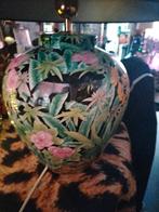 Exclusieve Tafellamp met 2 panters 2 tijgers zwarte kap, Ophalen of Verzenden, Gebruikt, 50 tot 75 cm