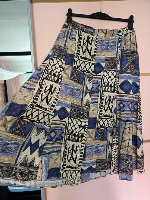 Vintage Rok met Print, Kleding | Dames, Jurken, Zo goed als nieuw, Maat 42/44 (L), Blauw, Onder de knie, Ophalen of Verzenden