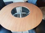 Te koop ronde tafel met vier bijna nieuwe leren  stoelen, 100 tot 150 cm, Rond, Ophalen of Verzenden, Zo goed als nieuw