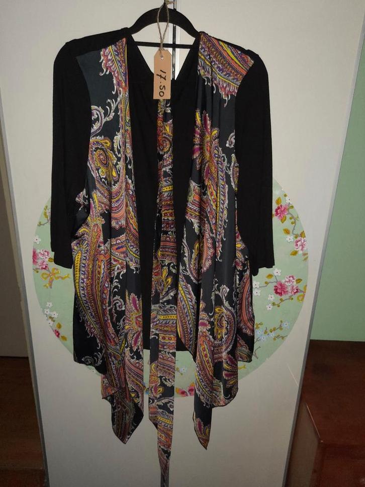 Vest in kimono stijl maat 50 52 zwart oranje paisley print, Kleding | Dames, Grote Maten, Zo goed als nieuw, Trui of Vest, Zwart