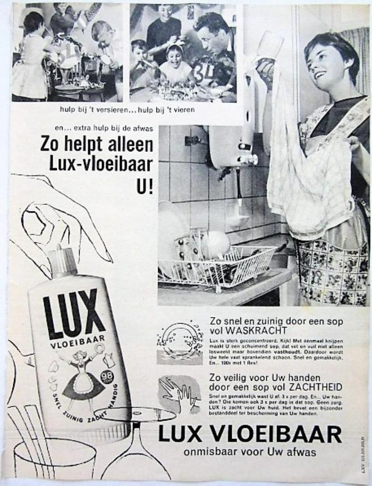 45+ vintage advertenties Lux vloeibaar afwasmiddel 60-66, Verzamelen, Merken en Reclamevoorwerpen, Zo goed als nieuw, Reclamebord