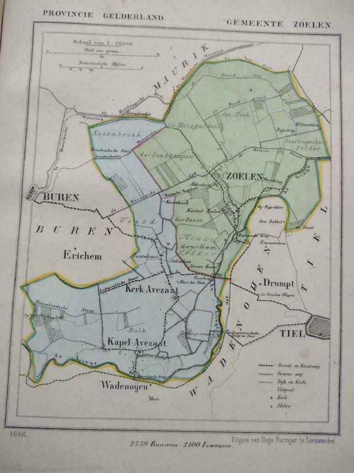 205/Zoelen/Kerk Avezaat/Kapel Avezaat/Litho 1867 Kuyper GLD, Antiek en Kunst, Kunst | Litho's en Zeefdrukken, Ophalen of Verzenden