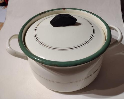 Oude emaille pan met groene bies, Antiek en Kunst, Antiek | Emaille, Ophalen