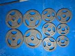 Set olympische schijven 15–2,5 kg – metalen, gebruikt, ideaa, Ophalen of Verzenden, Zo goed als nieuw