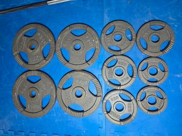 Set olympische schijven 15–2,5 kg – metalen, gebruikt, ideaa beschikbaar voor biedingen