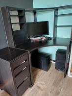 Zwart Ikea hoekbureau inclusief ladekast, Huis en Inrichting, Bureaus, Ophalen, Gebruikt