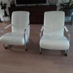 fauteuils 2 stuks, wit leer, Huis en Inrichting, Ophalen, Gebruikt, 75 tot 100 cm, Metaal