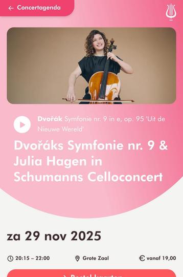 Concertkaartje voor concert 29 november Dvorak Symfonie 9 beschikbaar voor biedingen