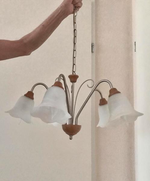 Hanglamp met 5 glazen kapjes, Huis en Inrichting, Lampen | Hanglampen, Zo goed als nieuw, Ophalen of Verzenden
