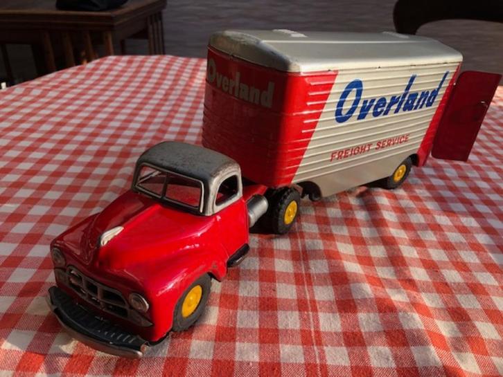 Blikken Japanse Dodge Overland oplegger, Hobby en Vrije tijd, Modelauto's | 1:24, Gebruikt, Bus of Vrachtwagen, Overige merken