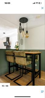 Leen Bakker Bartafel met Groene Barstoelen, Huis en Inrichting, Tafels | Eettafels, 100 tot 150 cm, Zo goed als nieuw, Vier personen