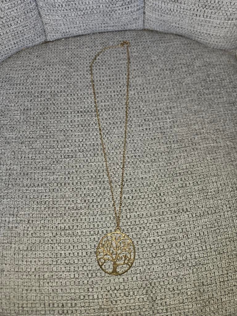 Gouden ketting met levensboom hanger, Ophalen of Verzenden, Zo goed als nieuw, Goud, Overige materialen