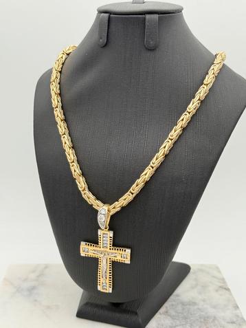 Mooie 14 karaat koningsketting met kruis | 62 cm beschikbaar voor biedingen