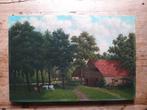 Dommerse - olieverf boerenerf 1893 ond.gesign., Antiek en Kunst, Ophalen of Verzenden