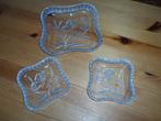 3 glazen schaaltjes blauw / geel gedecoreerd, Ophalen of Verzenden