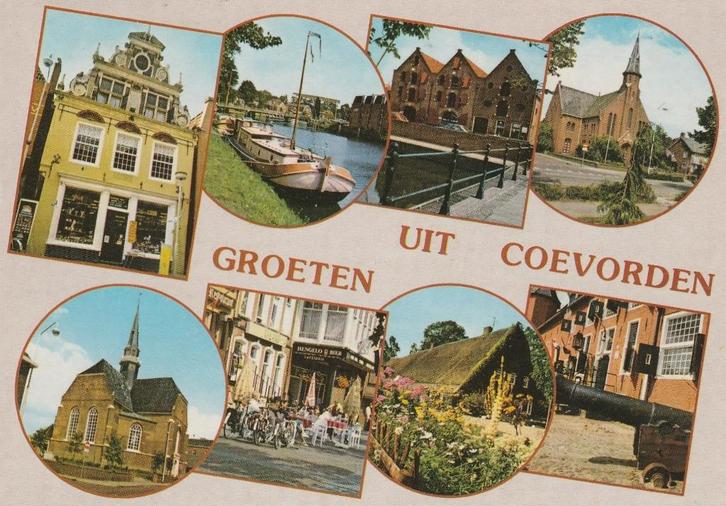 COEVORDEN Gevel Kerk Terras Kasteel Groeten, Verzamelen, Ansichtkaarten | Nederland, Gelopen, Drenthe, 1980 tot heden, Verzenden