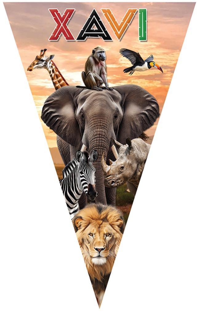 Safari - Jungle vlaggenlijn slinger + naam & foto kind - 6m, Hobby en Vrije tijd, Feestartikelen, Nieuw, Versiering, Verjaardag