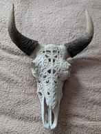 Schedel stier/hert decoratie wit met houten hoorns, Ophalen of Verzenden, Zo goed als nieuw