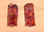 Houten Maskers Man & Vrouw - Handgesneden Beelden, Ophalen of Verzenden