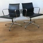 2 Vitra Eames Aluminium stoel 108 chroom zwart leer, Huis en Inrichting, Stoelen, Ophalen, Gebruikt, Zwart, Leer