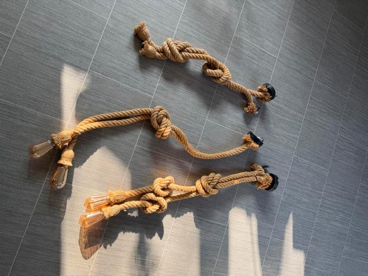 Unieke touwlampen - set van 3, Huis en Inrichting, Lampen | Hanglampen, Gebruikt, 75 cm of meer, Overige materialen, Ophalen