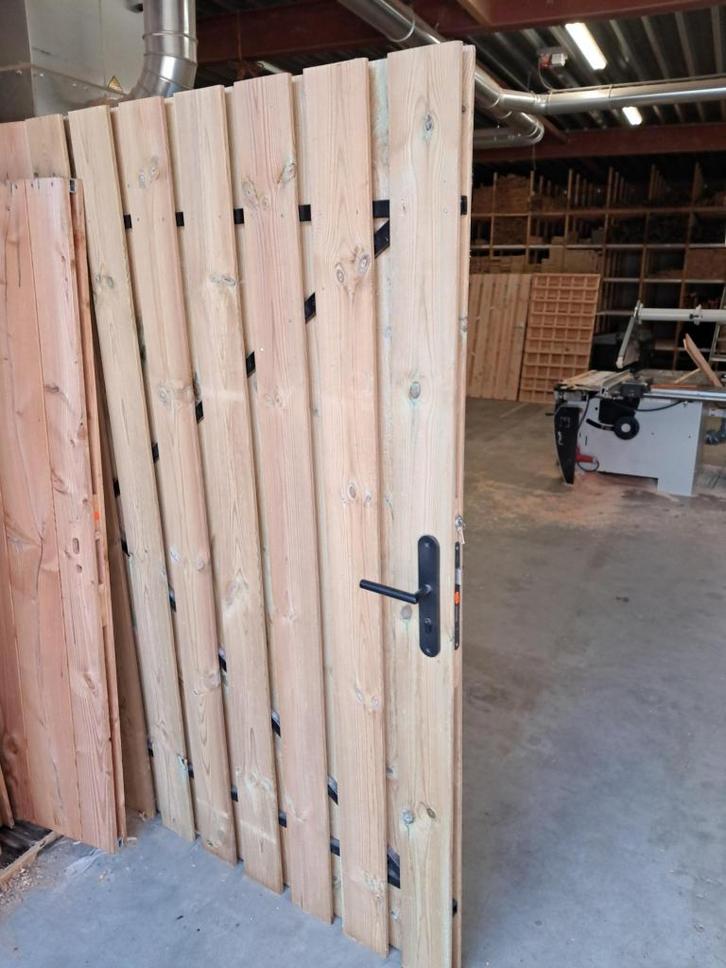 Poortdeur met zwart stalen frame, nummer 16, Tuin en Terras, Schuttingen, Nieuw, Hout, 1 tot 2 meter, Ophalen