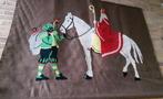 UNIEK VINTAGE handgeborduurd wandkleed: Sint op het paard, Ophalen of Verzenden, Gebruikt