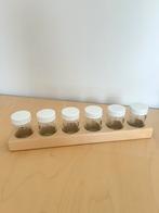 Houten houder met 6 glazen verfpotjes Walforf (Zgan), Ophalen of Verzenden, Zo goed als nieuw