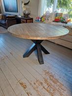Grote ronde eettafel hout met stalen poten, Ophalen, Gebruikt, Rond, Landelijk