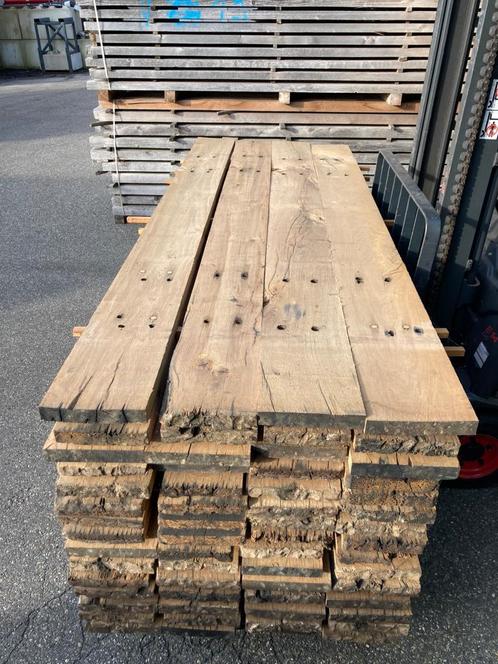 Eiken spoorplanken / oude planken, Doe-het-zelf en Verbouw, Hout en Planken, Gebruikt, Plank, Eiken, 250 tot 300 cm, 25 tot 50 mm