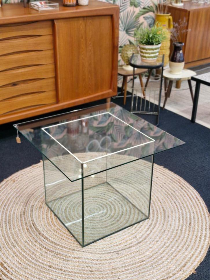 Vintage salontafel kubus glas 70s, Verzamelen, Retro, Huis en Inrichting, Ophalen