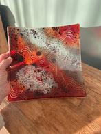 Iris Glass Greece Griekenland Glasfusing Schaal Rood Zilver, Antiek en Kunst, Ophalen of Verzenden