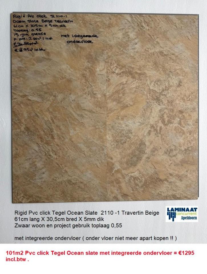 101m2 Pvc click Ocean slate met integreerde ondervloer €1295, Huis en Inrichting, Stoffering | Vloerbedekking, Nieuw, Laminaat