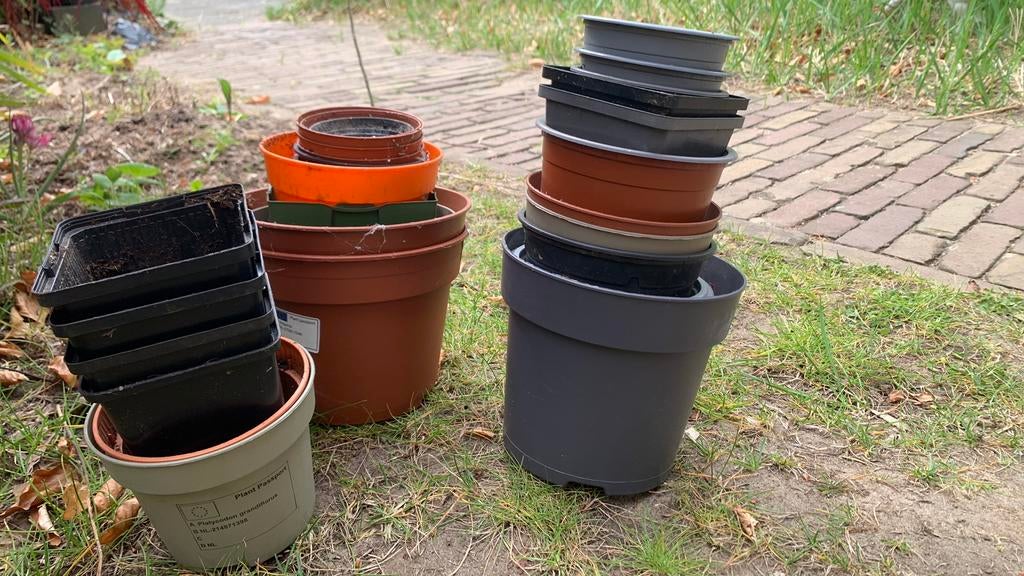 Voor stekjes: 34 plastic potjes, Tuin en Terras, Bloembakken en Plantenbakken, Ophalen, Kunststof, Gebruikt, Minder dan 30 cm