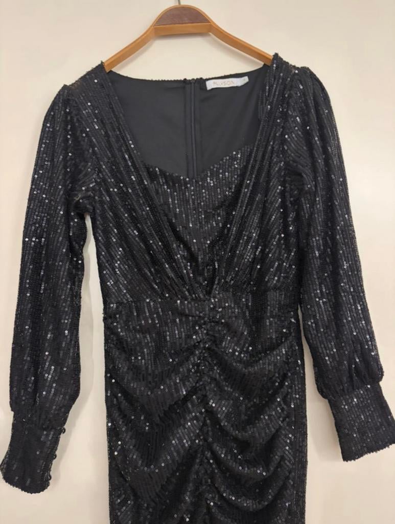 zwarte glitter jurk, Kleding | Dames, Jurken, Verzenden, Zwart, Zo goed als nieuw, Maat 36 (S)