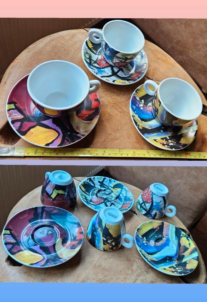 3 Yong kopjes & schotel kunst Kandinsky, porselein, puntgaaf, Huis en Inrichting, Keuken | Servies, Zo goed als nieuw, Kop(pen) en/of Schotel(s)