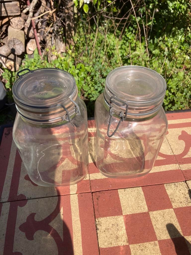 Twee vierkante weckflessen in 1 koop., Ophalen, Zo goed als nieuw, Overige materialen, Pot, Bus of Blik