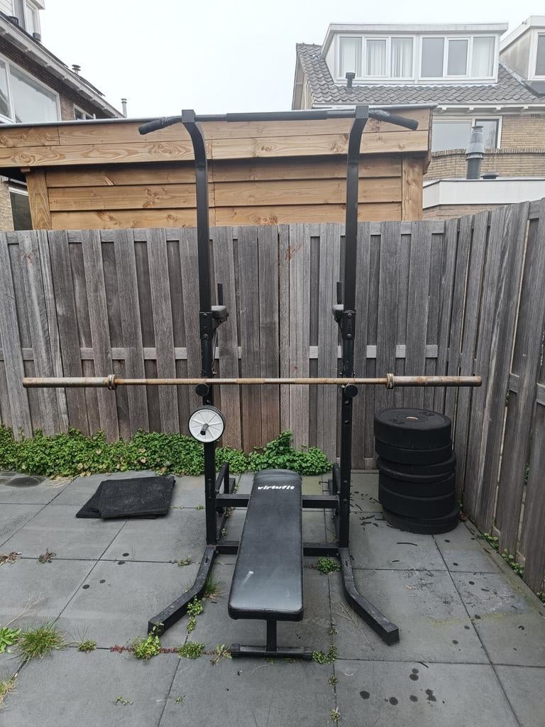 Halterbank met stang en 100kg gewichten (fitness set), Sport en Fitness, Fitnessmaterialen, Ophalen, Gebruikt, Fitnessbank