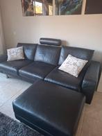 Stressless zwarte leren 3-persoons bank met hocker, Gebruikt, Driepersoons, Leer, Ophalen of Verzenden