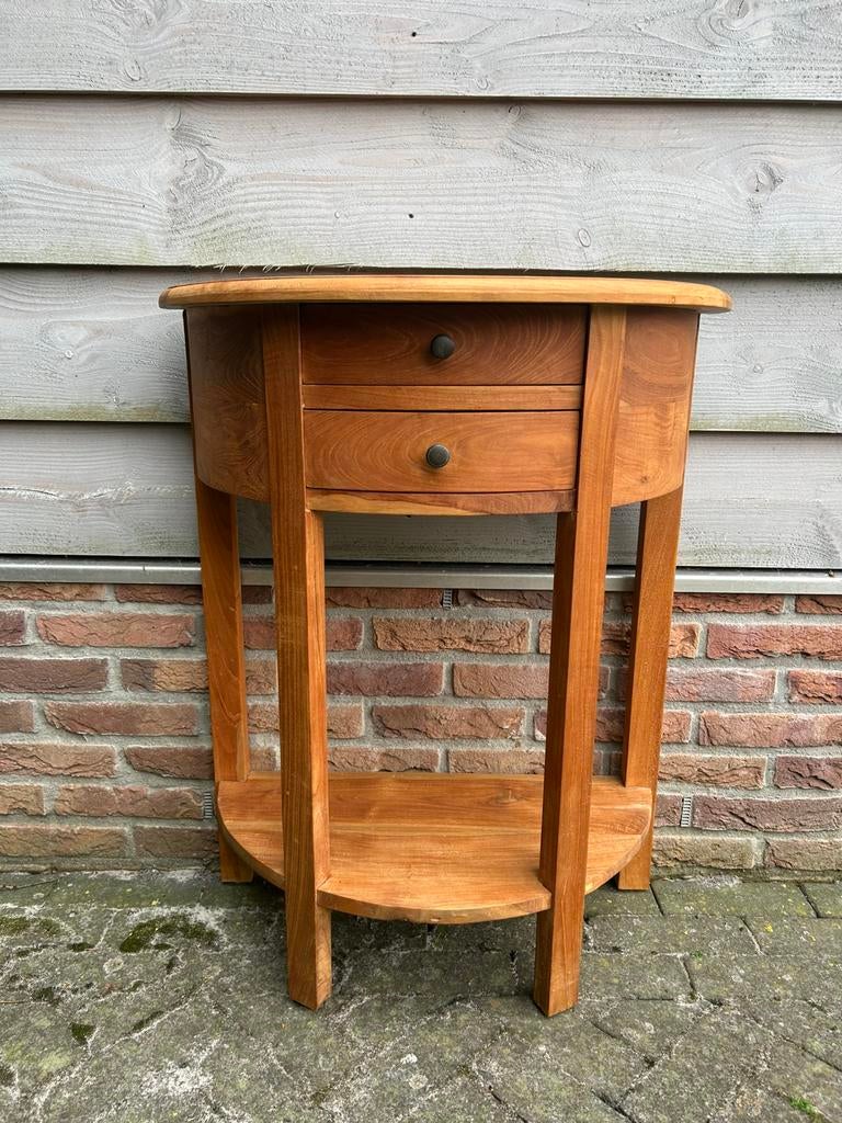Teak houten haltafeltje (side table), Huis en Inrichting, Tafels | Sidetables, Ophalen, 50 tot 100 cm, Teakhout, Zo goed als nieuw