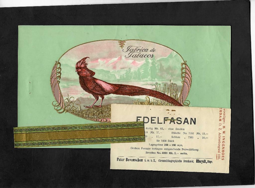 Peter Bovenschen set etiket  Edelfasan, Ophalen of Verzenden, Gebruikt, Sigarenbandjes