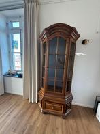 Eikenhouten vitrinekast 200x100 cm met glas en lade, Gebruikt, 200 cm of meer, Eikenhout, Met lade(s)