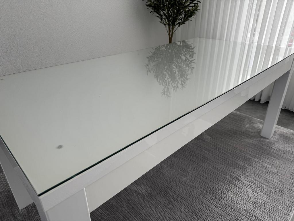 Eettafel tafel met glas hoogglans, 200 cm of meer, Zo goed als nieuw, Vijf personen of meer, Rechthoekig