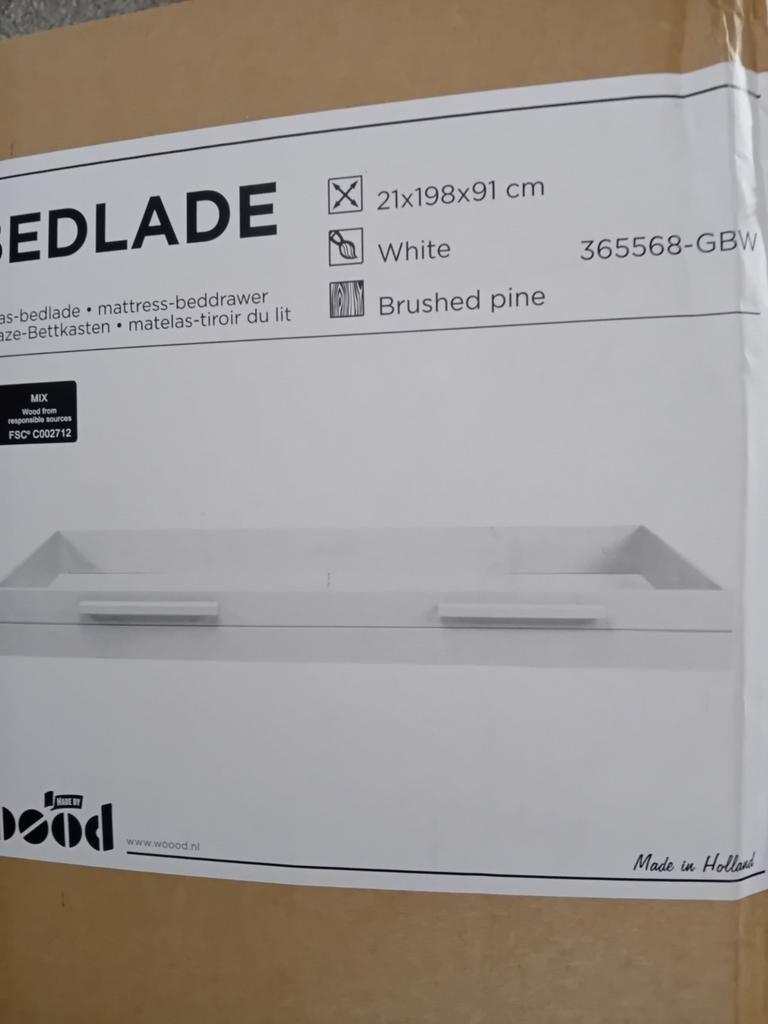 Nieuwe WOood bedlade/onderbed wit - extra opbergruimte/bed, Ophalen, Eenpersoons, Wit, Nieuw