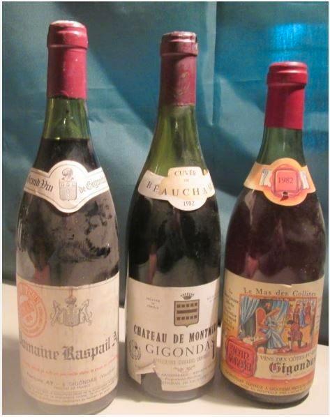 3 Franse Wijnen - Gigondas - 1979 en 1982, Verzamelen, Wijnen, Zo goed als nieuw, Rode wijn, Frankrijk, Vol, Ophalen of Verzenden