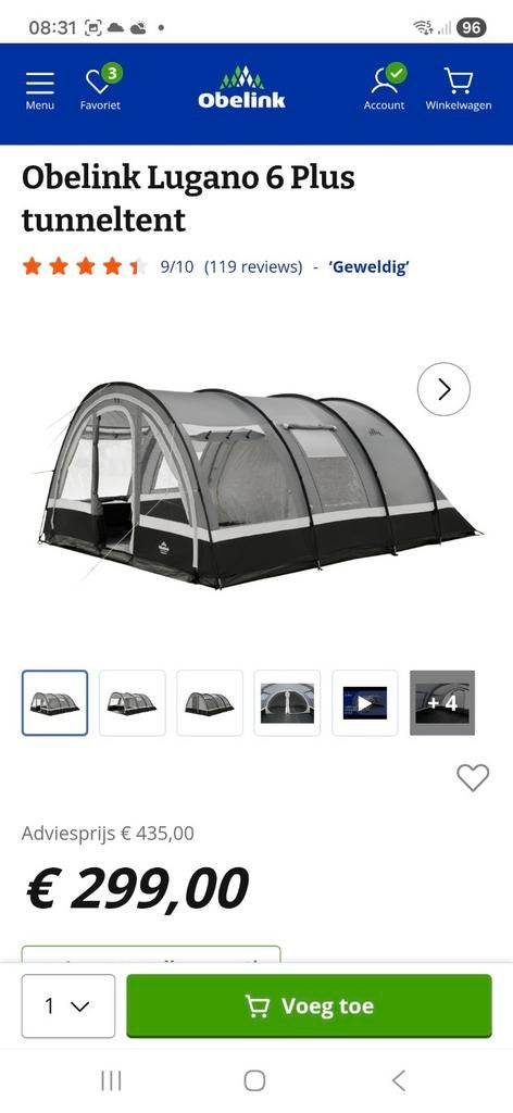 Lugano plus tunneltent 2 wk oud, Ophalen